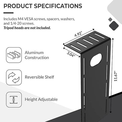HumanCentric DSLR Monitor Mount Small, Desk Camera Mounting, Light Webcam, Microphone Shelf for Monitor VESA Arm, Replace Clamp Tripods, 100x100mm Patterns, Aluminum, Hardware Included
