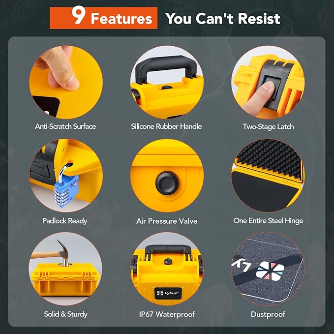 Lykus HC-3310 Waterproof Hard Case with Customizable Foam Insert, Interior Size 12.99x8.27x5.31 in, Suitable for pistol,camera,lens,drone,mic,flashlight,telescope,action cam,electronics,tools,and more