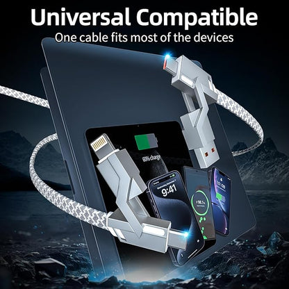 66W 4 in 1 Charging Cable,Fast Multi Charging Cable 5FT,USB C Cable Fast Charge&Data Transfer, Type C 66W 27W PD Multiple Charger Cord for iPhone16/15/14/13 Series/Phones/Pads/Laptop and More-Silver