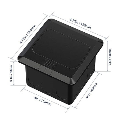 KYHSHJ 4.8A USB Chargers Pop Up Floor Waterproof Electrical Outlet Receptacle Stainless Steel Box,Black