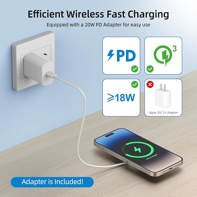 Magnetic Wireless Charger for iPhone 15W Wireless Charger Fast Mag Safe Wireless Charging Stand Pad Compatible for iPhone 16/16 Pro/Pro Max/15/14/13/12/Pro with Wall Charger for AC Adapter, White