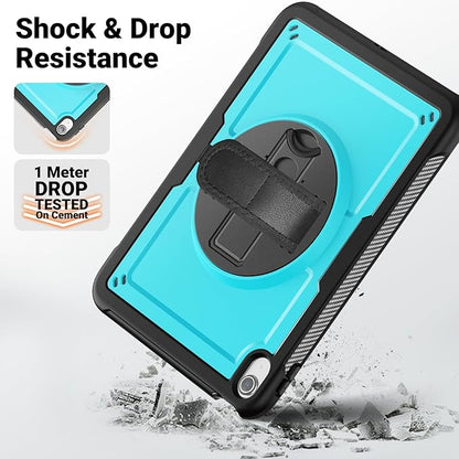 SCSVPN Case for iPad (A16) 11th Generation 11 Inch 2025 / 10th Generation 10.9 Inch 2022, Shockproof Protective Case with Screen Protector, Pen Holder, Rotating Stand, Hand/Shoulder Strap - Sky Blue