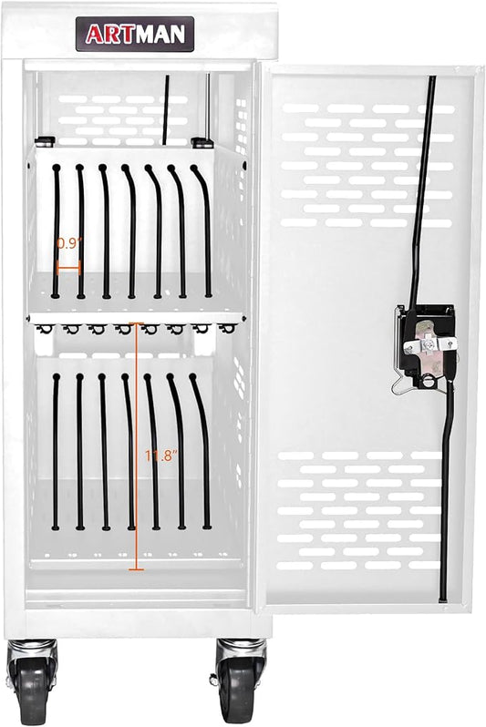 16 Device Mobile Charging Station for Laptops/Tablets/iPads/Chromebooks,16 Bay Lockable Charging Cabinet with Cable Management & Power Strip Included, Laptop & Tablet Storage Carts,Easy Assembly
