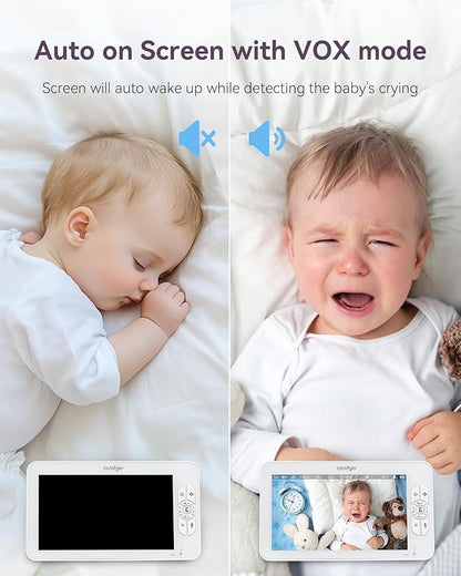 Comfyer 7" HD Split-Screen Baby Monitor with 2 1080P Cameras, 48 Hrs 6000mAh Battery Runs 2 Days in VOX Mode, No WiFi Monitor with a Flexible Bracket, 2 Way Audio, Remote PTZ, Auto Night Vision
