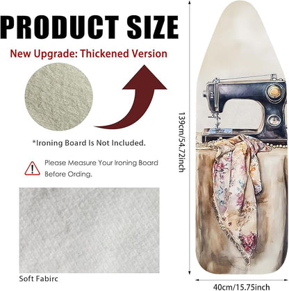 Nuxovilar Ironing Board Cover Needle Cotton 15x54 Inches | Ironing Board Cover and Pad Vintage Sewing Machine Floral Needle Cotton for Home, Laundry Room, Craft Nook