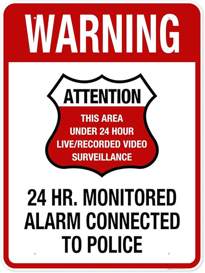 Warning 24 HR. Monitored Alarm Connected To Police Sign, 36x48 Inches, Rust Free DiBound, Fade Resistant, Made in USA by My Sign Center