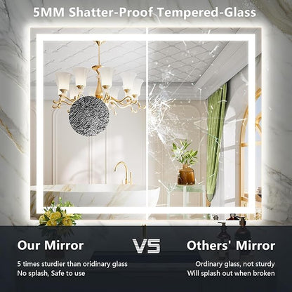 YEELAIT 44x32 Inch LED Bathroom Mirror with Lights Front and Backlit Lighted Vanity Mirror for Bathroom Wall with 3 Colors Dimmable Anti-Fog Memory Shatter-Proof IP54 Waterproof Horizontal/Vertical