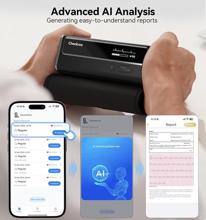 Checkme WiFi Blood Pressure Monitor for Home Use, Bluetooth Automatic Arm Cuff, Smart Digital BP Machine, Wireless Portable USB Rechargeable with X3 Accuracy Function, Free APP for iOS & Android Black