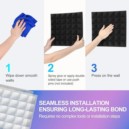 JBER Acoustic Sound Foam Panels, 6 Pack 2" X 12" X 12" Charcoal Soundproofing Treatment Studio Wall Padding Sound Absorbing Fireproof Pyramid Black Wall Panel…