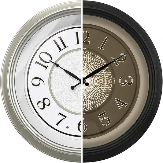 FOUNTAIN DESIGNS Galaxy 18" Large Luminous Atomic Clock with Night Light, Lighted Wall Clocks for Bedroom or Livng Room Decor,Morning Silver Finish,House Warming Gifts New Home