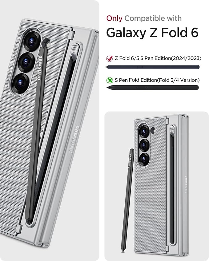 Miimall for Galaxy Z Fold 6 Case with S Pen Holder Slot [Military Grade Drop] [Built-in Privacy Screen & Invisible Kickstand] Slim Thin Protective Phone Case for Galaxy Z Fold 6 5G Cover Silver