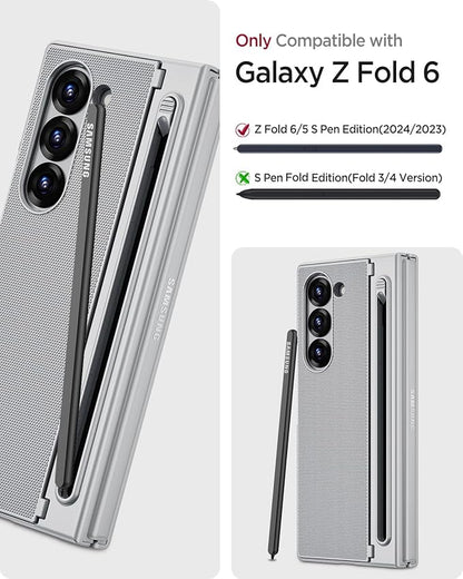 Miimall for Galaxy Z Fold 6 Case with S Pen Holder Slot [Military Grade Drop] [Built-in Privacy Screen & Invisible Kickstand] Slim Thin Protective Phone Case for Galaxy Z Fold 6 5G Cover Silver