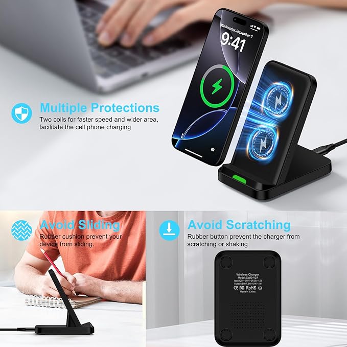 Wireless Charger Stand for Samsung Galaxy S25 Ultra Plus S24 S23 FE S22 S21,Motorola Desk Android Phone Fast Wireless Charging Station for Moto Razr Plus/Edge/G Stylus Power 2024,iPhone 16,18W Adapter