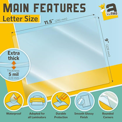 Thermal Laminating Pouches, 9 x 11.5 Inches, 5 Mil Thick, 20 Pack, Suited for Letter Size Laminating Sheets 8.5 x 11