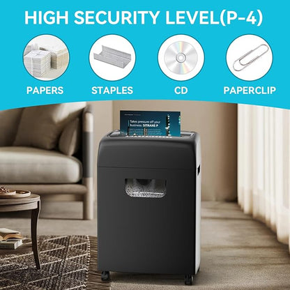 Paper Shredder,18-Sheet High Security Level P-4 Heavy Duty Paper/Card Shredder for Home Office Black Ultra-Quiet Use Essential