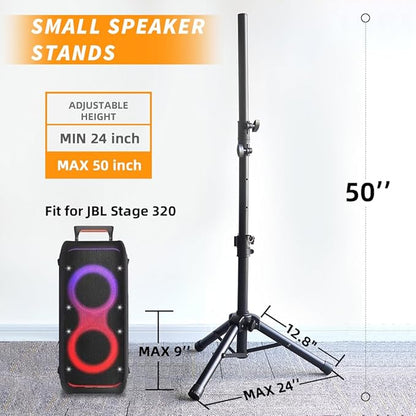 Small Speaker Stands 2 Pack, 24-50 Inch Height Adjustable Speaker Tripod Stand Pair, Lightweight 35mm Compatible Insert, Support 55 LB with 2 Storage Bags