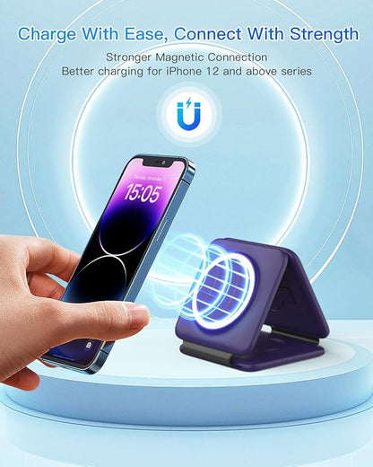Iseyyox Charging Station for Mag Safe Apple - 3 in 1 Magnetic Foldable Wireless Charger Pad - Travel Charging Mat for iPhone 16 15 14 13 12 Pro Max Plus Watch & Airpods