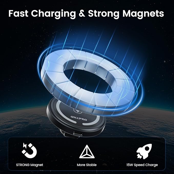 OHLPRO 15W Magsafe Car Mount Charger for iPhone 16, Fast Wireless Charging Magnetic CD Slot Holder with 3M Adhesive Base for Dashboard, Aluminum Shell, Compatible with iPhone 16/15/14 Pro Max, Black