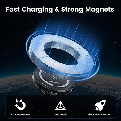 OHLPRO 15W Magsafe Car Mount Charger for iPhone 16, Fast Wireless Charging Magnetic CD Slot Holder with 3M Adhesive Base for Dashboard, Aluminum Shell, Compatible with iPhone 16/15/14 Pro Max, Black