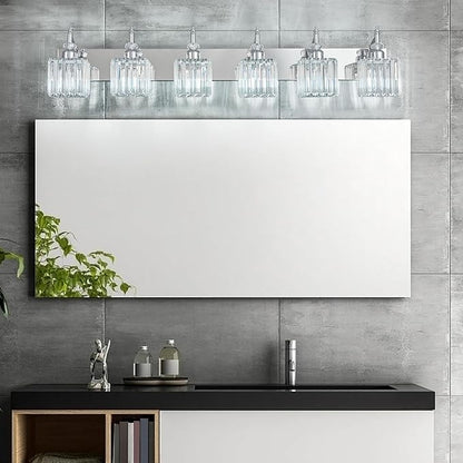 BBLLWJ 6 Light Bathroom Vanity Light Modern Chrome Vanity Light Fixtures Bathroom Light Fixtures Over Mirror Crystal Vanity Lighting Fixtures