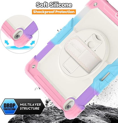 SEYMAC for iPad Air 13 Inch Case M3 2025/ M2 2024, Heavy Duty Shockproof Protective Case with Screen Protector, Rotating Stand, Hand/Shoulder Strap and Pen Holder for iPad Air 13, Colorful Pink