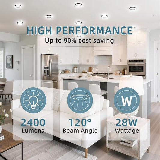 TOPELER Black LED Flush Mount Ceiling Light, 12inch Dimmable Round Ceiling Light, 28W 2400Lm, 5CCT Selectable Low Profile Slim Flat Panel Lights for Kitchen, Bedroom, Laundry, ETL & FCC Listed