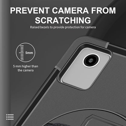 Junfire Protective Case for Lenovo Tab M11/Tab K11 LTE 11-inch 2024, Shockproof Rugged Case with 360°Rotating Kickstand/Hand Strap/Shoulder Strap/Pencil Holder for TB-330FU/330XU-Black