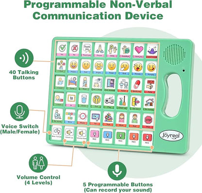 Joyreal AAC Device for Autism, Non Verbal Communication Tools for Speech Therapy & Stroke Rehab. Autism Communication Board with 5 Programmable Buttons & Adjustable Volume, Autistic Kids Must Haves