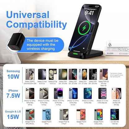 Wireless Charger Fast Charging Stand for Samsung Galaxy S25 FE/S25Ultra/S24 Plus/S23+/S22/S21/S20/S10, Wireless Phone Charger Android Desk Charging Station for Google Pixel 9 Pro XL/8 with 18W Adapter