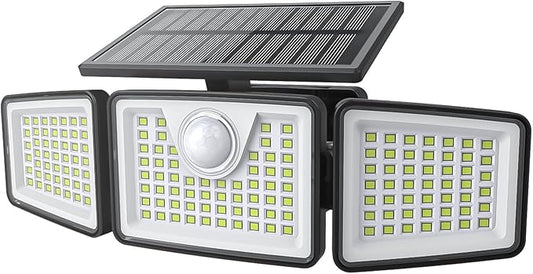 daphino 2500LM Solar Lights Outdoor with Motion Sensor,3 Head 270° Wide Angle Street Area Lights,IP65 Waterproof Security Lighting with 3 Modes(Non-Remote,1 Pcs)