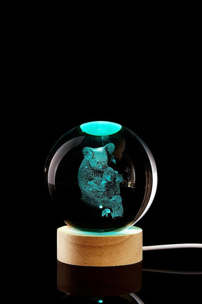Conalisk 3D Koala Crystal Ball Lamp,Lifelike Bear Crystal Night Light,16 Colors Changing Light,Dimmable Remote Control,Desk Koala Lamp (M)