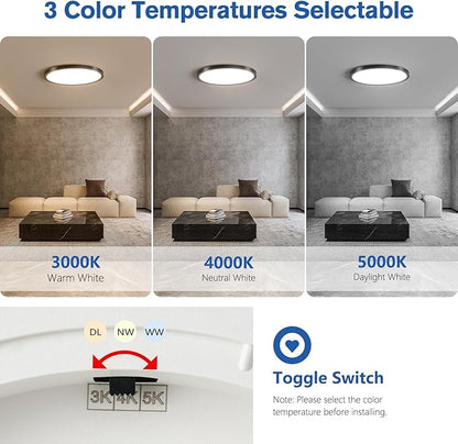 YELIOLED 6 Pack 12 Inch Slim Dimmable LED Flush Mount Ceiling Light Fixtures, 24W 2640LM 3000K/4000K/5000K, House Upgrade Led Lights for Bedroom Hallway Laundry Room Rental Units, 240W Equiv., Black