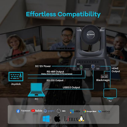 TONGVEO 3X Optical Zoom PTZ Camera AI Auto-Tracking HDMI USB 3.0 1080P 60fps Wide-Angle for Video Conference Business Meeting Live Streaming Online Learn with Zoom YouTube Teams OBS and More