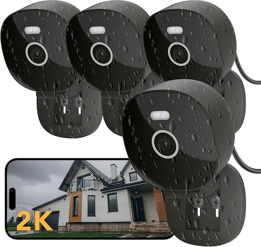 FAMVIVA 2K Security Camera, Outdoor/Indoor for Home, Pet, Baby, Nanny, IP65 Waterproof Color Night Vision, White Light & Siren, Recording, Motion Detection, Compatible with Alexa,Black-4P
