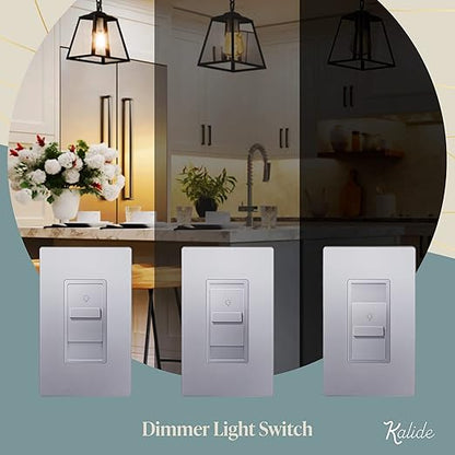 TOPGREENER Digital Dimmer Light Switch for 200W Dimmable LED/CFL Lights, Single Pole Led Slide Dimmer Switch, Neutral Wire Not Required, UL Listed, TGDS1-SV, Silver,1 Pack