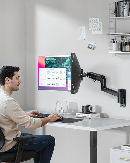 monTEK 17-49 inch Single Monitor Wall Mount for up to 44 lbs Ultrawide Screen, Premium Aluminum Heavy Duty Monitor Arm with Adjustable Gas Spring Arm, 75x75/100x100 VESA Mount, Black