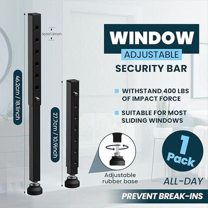 Gadgetzan 1 Pack Window Security Bars Adjustable 11"-18",Portable Short Sliding Window Lock Bar for Child Safety/Anti-Theft,Window safety lock with Rubber Base for Vertical and Horizontal Window-Black