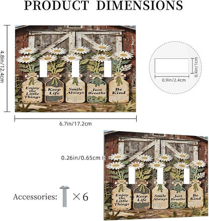 Bvtewkhz Rustic Daisy Barn Door Flowers 3 Gang Triple Toggle Decorative Light Switch Covers Electrical Faceplate Switch Plates for Bathroom Kitchen Home