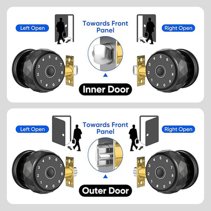 Smart Door Knob Fingerprint Door Lock with Keypad, Keyless Entry Deadbolt for Front Door, Smart Auto Lock Deadbolt with Phone/Watch App Control, Biometric Fingerprint Gate Knob with 6 Ways to Unlock