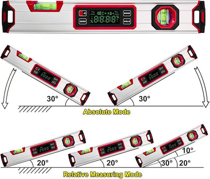 eOUTIL 15.7-Inch Digital Torpedo Level & Angle Finder – IP54 Waterproof Inclinometer with Backlit LCD, V-Groove Magnetic Base, 0.1° Accuracy – for Construction, Woodworking, Metalworking（Red)