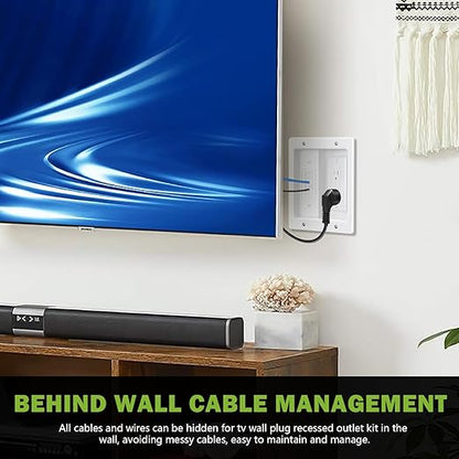 Wall Cable Concealer Management Kit, Recessed Outlet Behind TV for Wall Mount TV with Cable Management Box, in Wall TV Connection Kit Hides Power Cables & Low Voltage Wires Fits All Plugs (NO Wire)