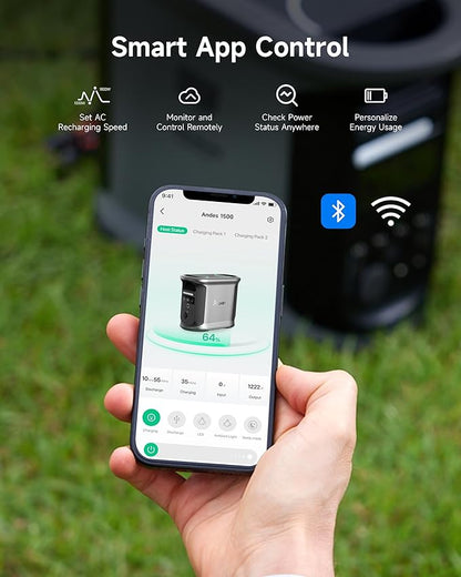 AMPACE Andes 1500 Power Station 2400W(Surge 3600W) Solar Generator with 200W Solar Panel, 1462Wh Solar Power Station, 1800W A-Boost Fast Charging, APP Control, Emergency Power for Home Use