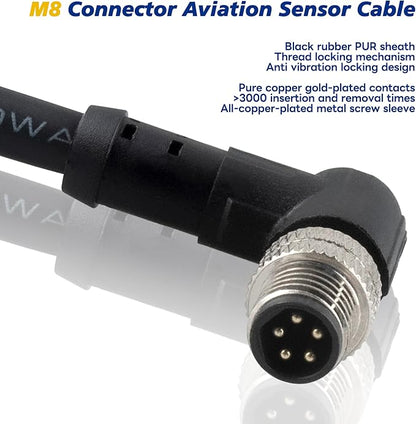 M8 Aviation Sensor Cable 5 Pin，Lonlonty M8 Industrial Sensor Connector Shielded Cable,Field Assembly M8 Connector B Coding Shielded Cable 6.5Ft/2M (5-Pin,Right Angle,Male)