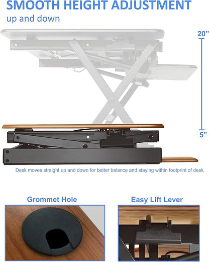 Rocelco 46" Large Height Adjustable Standing Desk Converter with Double Monitor Mount BUNDLE - Sit Stand Up Computer Workstation Riser - Retractable Keyboard Tray - Teak Wood Grain (R DADRT-46-DM2)