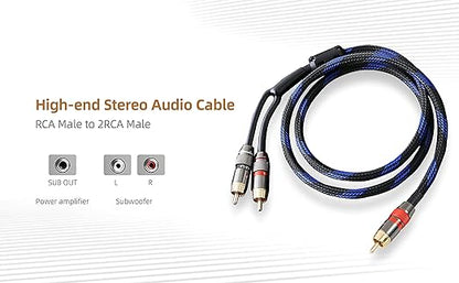 Diaianyfi Audiophile RCA to 2RCA Subwoofer Cable,1 RCA Male to 2 RCA Male Audio Cable RCA Y-Adapter,Oxygen-Free Copper,Nylon Braided Jacket (3.3FT)