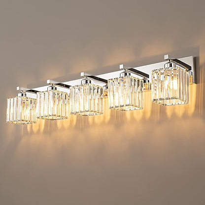 FDPBY Modern Vanity Light 5-Lights Chrome Crystal Bathroom Wall Light Fixtures