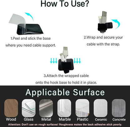 Under Desk Cable Management, Adjustable Hook and Loop Cord Ties, Reusable Wire Organizer, Low-Profile Cable Hider for Cord Management System (20)