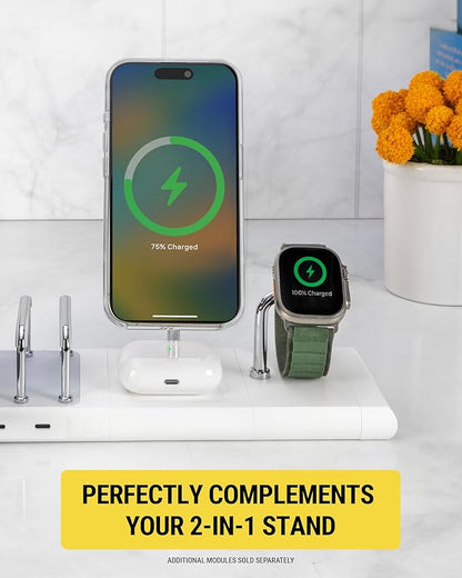 Scosche BL2AWWT-AP BaseLynx™ 2.0 Watch, Magnetic Charger Stand for Apple Watch, Modular Fast Charging Dock Station Compatible with Apple Watch Series 3/4/5/6/7/8/9/Ultra/Ultra2/SE, White