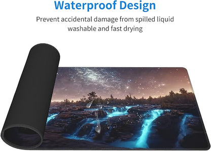 Milky Way with Forests and Waterfalls Extended Big Mouse Pad Large,XL Gaming Mouse Pad Desk Pad,31.5x11.8inch Long Computer Keyboard Mouse Mat Mousepad with 3mm Non-Slip Base for Home Office Work
