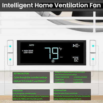 Qnemaei 8" Through Wall Fan 305 CFM, Room to Room Air Transfer Fan, Reversible Airflow Design, Programmable Timer, Quietly Circulating Air for Home, Office, Closet, Laundry Room & More